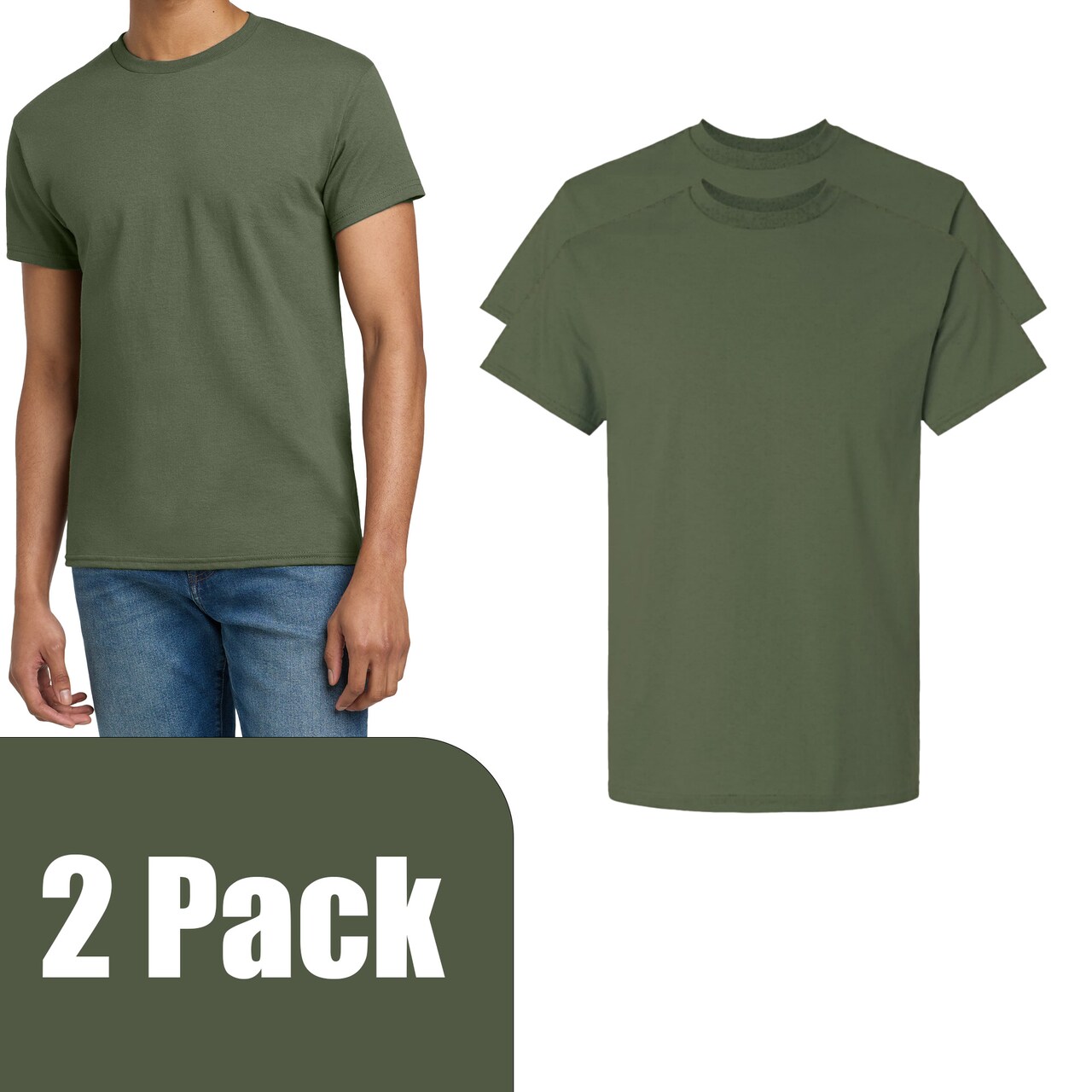Gildan Ultra Cotton Plain T-Shirt for Men, Short Sleeve Military Green Craft Blank Tee